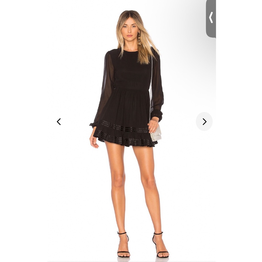 Lovers + Friends Allister Mini Dress Open Back Sheer Long Sleeve Ruffle Hem - Picture 2 of 12